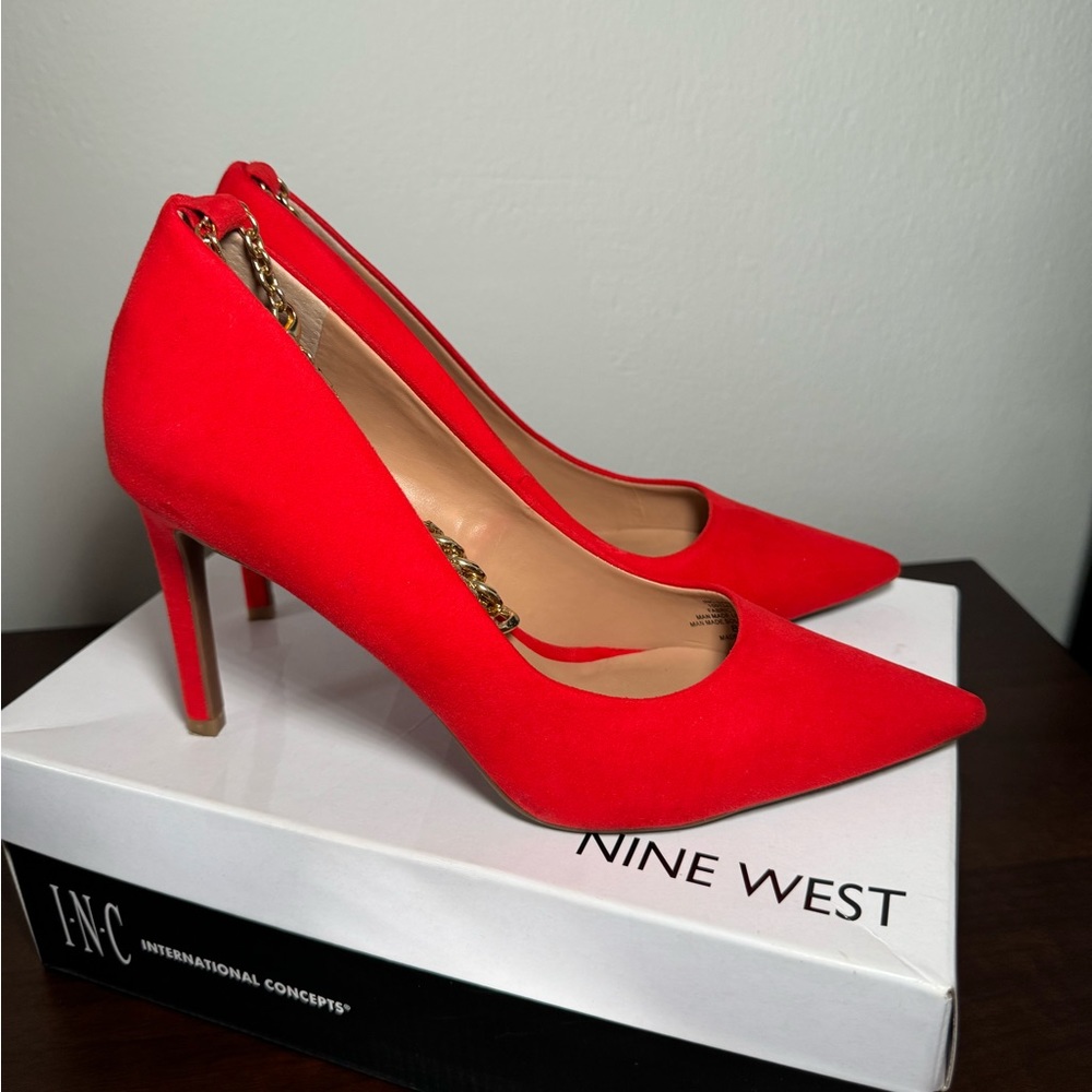 INC Red suede heels